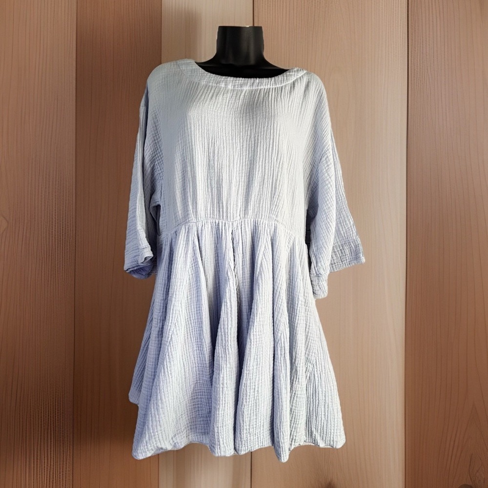 Entro Cotton Gauze Dress S Skater Twirl Light Blue Lagenlook Mod Boho Beachy